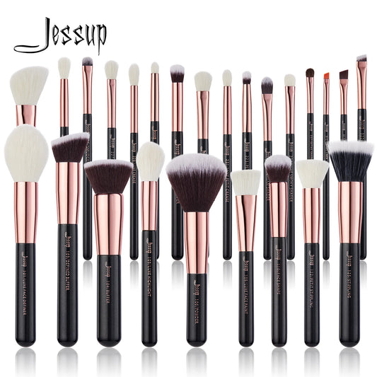 Jessup Makeup Brushes Set 6-25pcs Foundation Powder Eyeshadow Liner Brush Blending Highlighter Brocha Maquillaje RoseGold/Black